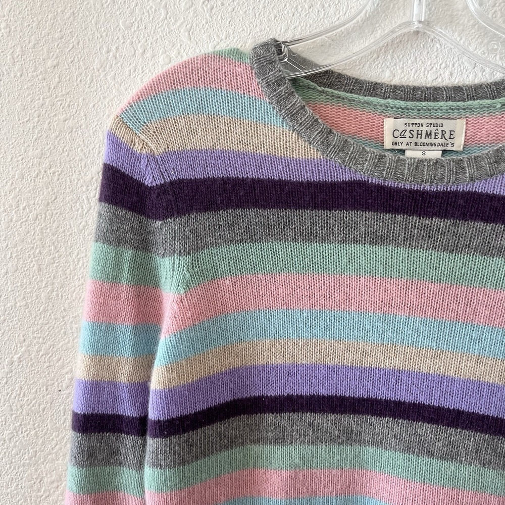 Vintage 90s Sutton Studio Cashmere Sweater Women's Small Striped Pastels Classic - Picture 4 of 12